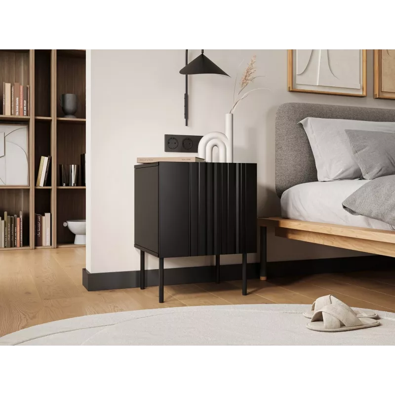 Naktinio staliuko rinkinys 2 vnt. Cama Meble ISLA 44.5×40×59 cm juodas matinis MDF/medžio drožlių plokštė