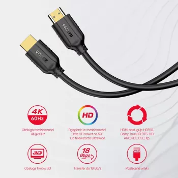 UNITEK C11079BK-15M HDMI kabelis, HDMI A tipo (standartinis), juodas
