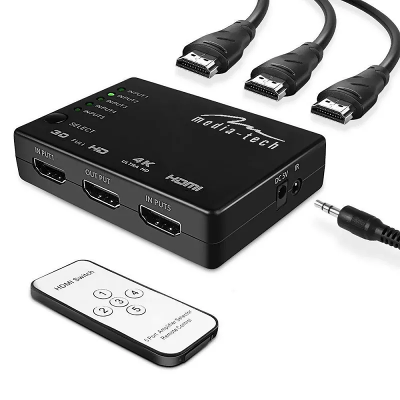 HDMI vaizdo jungiklis MEDIA-TECH MT5207, 3x HDMI įėjimai, 1x HDMI išėjimas, juodas