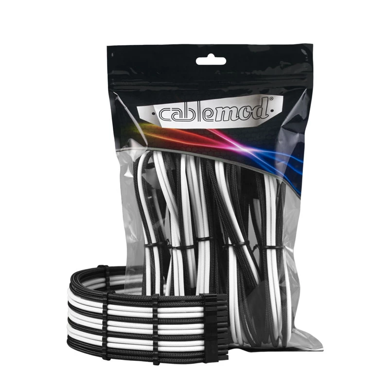 CableMod PRO ModMesh 12VHPWR kabelio prailginimo rinkinys, CableMod — juoda/balta, PCIe 12VHPWR 16 kontaktų prailginimo rinkinys