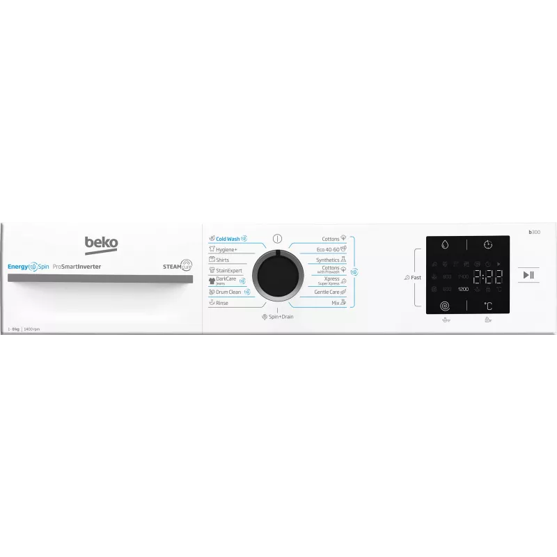 BEKO skalbimo mašina BM3WFSU38413WB, 8 kg, energijos klasė A, 51,8 cm, 1400 aps./min., inverterinis variklis