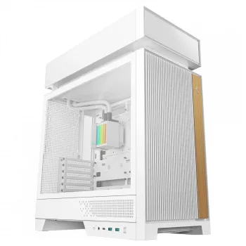 Stalinio kompiuterio korpusas DeepCool CL6600 WH — baltas, palaiko ATX/PS2/SFX/SFX-L maitinimo blokus, 140 mm priekyje, 120/140 mm viršuje/gale, 2,5 colio ir 3,5 colio diskus