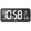 Didelis skaitmeninis laikrodis su temperatūros jutikliu, tvirtinamas ant sienos arba pastatomas, 37x17 cm LCD ekranas, maitinimo adapteris ir baterijomis maitinamas