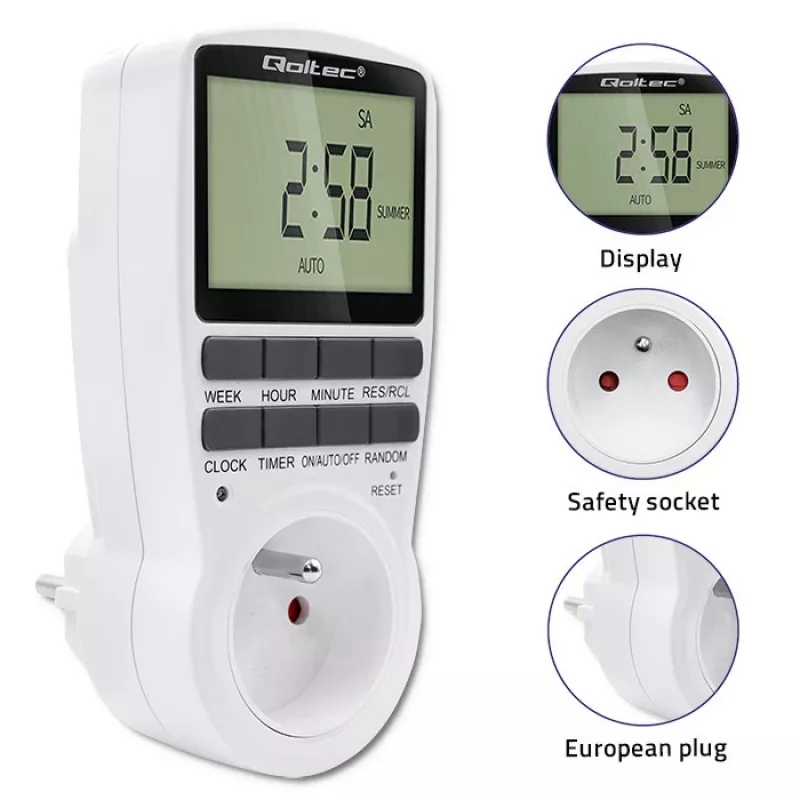 Elektroninis laikmatis QOLTEC PC0628 su LCD ekranu, 24 valandų atgalinė atskaita