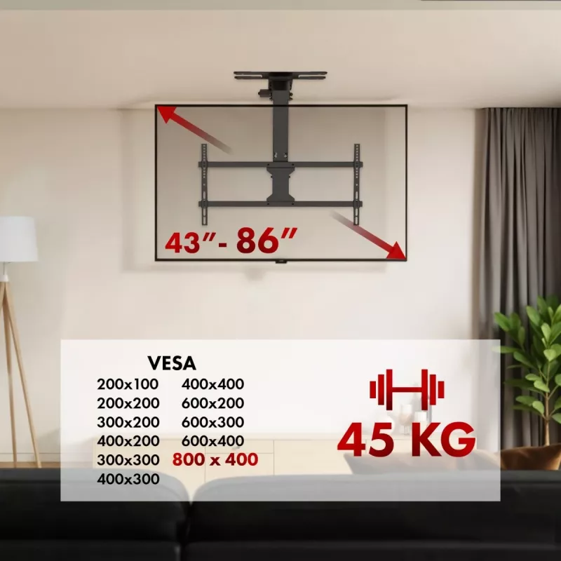 Lubinis TV laikiklis MACLEAN MC-109 T VESA 800x400 43–86 colių ekranams, maks. apkrova 45 kg