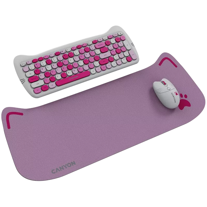 Belaidis klaviatūros ir pelės rinkinys CANYON HSET-W6 Pink Kitty Edition