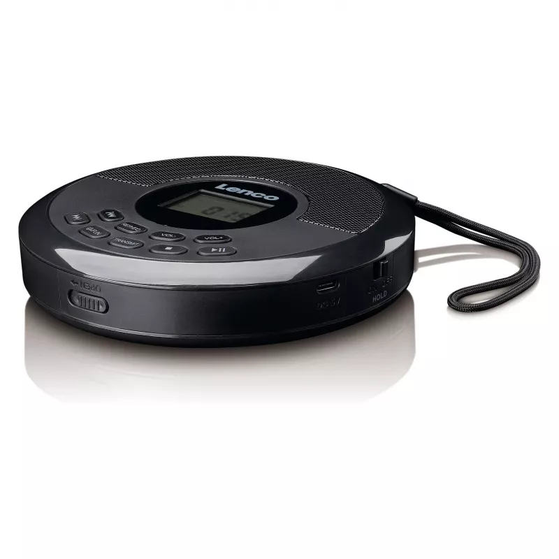 Nešiojamas CD grotuvas Lenco CD-340BK — juodas, nešiojamas dizainas