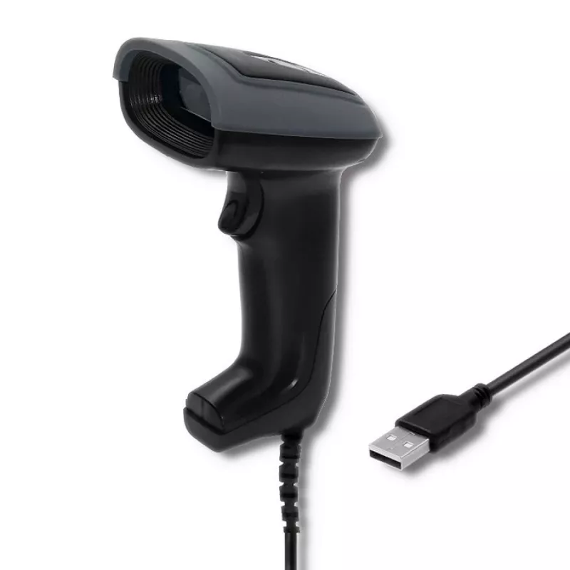 Rankinis brūkšninių kodų skaitytuvas QOLTEC 50863 — 1D/2D skaitytuvas, USB laidinis, LED jutiklis, juodas, 5 V, 1,8 m laidas