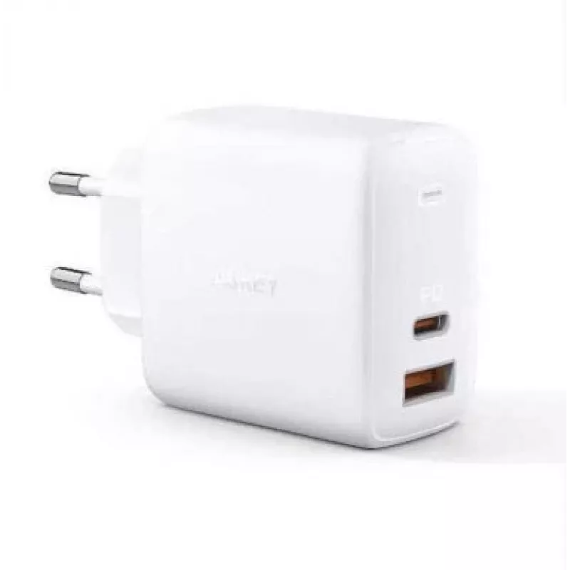 Sieninis įkroviklis Aukey PA-B3 Baltas GaN 65W USB-C / USB-A greitas įkroviklis