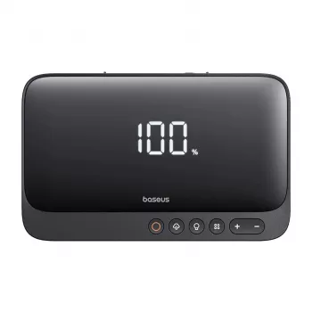 Nešiojamasis įkroviklis Baseus Super Energy 6000 mAh — akumuliatoriaus stiprintuvas, LiPo 6000 mAh, 300 A paleidimo srovė, 150 PSI, įmontuotas ekranas ir žibintuvėlis, USB-C + USB-A, juoda