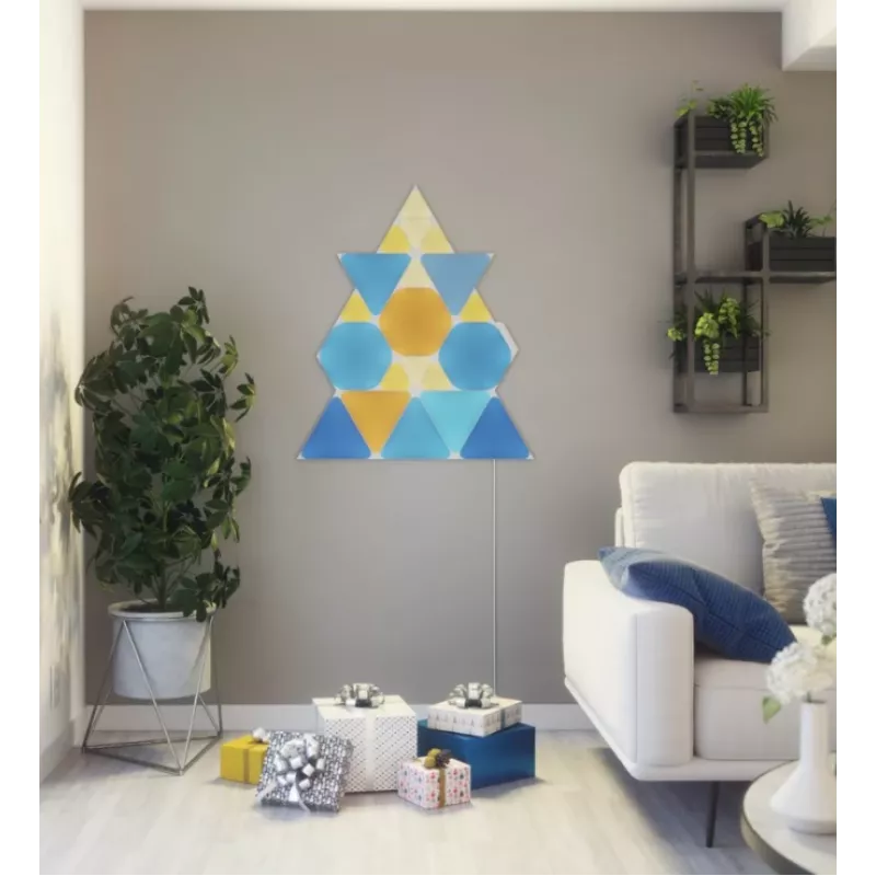 Trikampiai LED skydiniai šviestuvai Nanoleaf NL47-0002TW-9PK — 9 vnt. RGB sieninių plokščių rinkinys, maitinamas kintamąja srove, balti