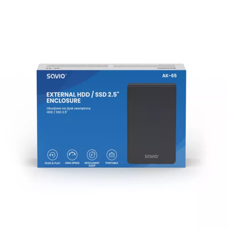 HDD/SSD korpusas SAVIO AK-65 Juodas 2,5 colio SATA USB 3.0 5 Gbit/s Micro-USB