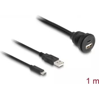 DeLOCK USB 2.0 laidas USB Type-A kištukas ir USB Type-C kištukas į USB Type-A lizdą ir USB Type-C lizdą 1 m juodas