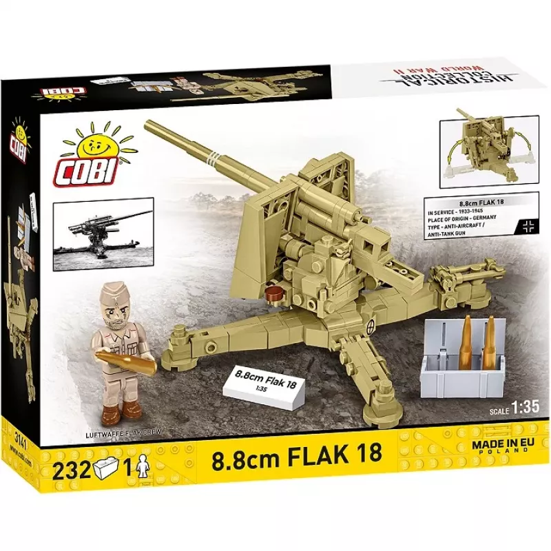 Cobi kaladėlių modelio rinkinys 8,8 cm Flak 18 — 232 detalės, mastelis 1:35