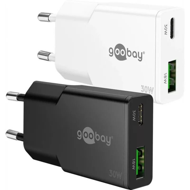 Goobay USB-C PD GaN Dual-Fast Charger plonas 30 W baltas - 1x jungties maitinimas (75738)