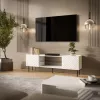 TV spintelė cama meble LUCCA 180x40x59 cm — baltas medžio drožlių plokštės viršus, baltas rėmas