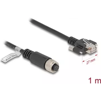 Tinklo kabelis DeLOCK M12 kabelis A-koduotas 8 kontaktų lizdas į RJ45 kištuką Cat5e 1 m juodas