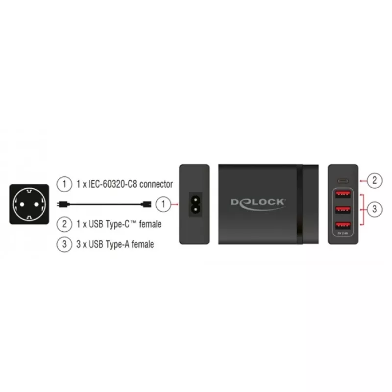 DeLOCK USB sieninis įkroviklis 63974 Universal Juoda AC Indoor