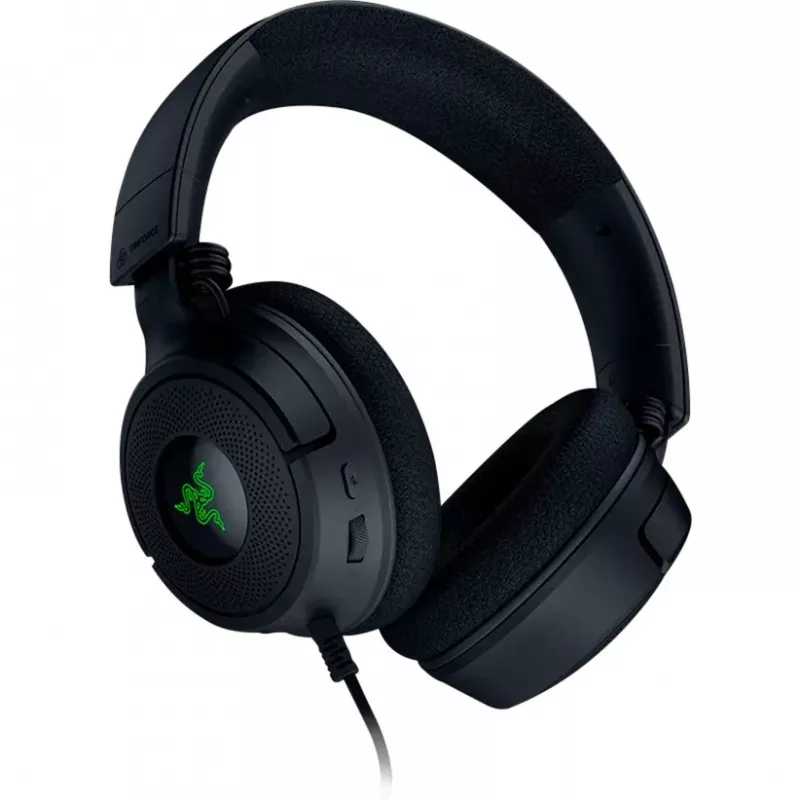 Razer Kraken V4 X – laidinės ausinės žaidimams asmeniniam kompiuteriui (TriForce 40 mm tvarkyklės, įtraukiamas kardioidinis mikrofonas, 7.1 erdvinis garsas, Chroma RGB, skirta PC, konsolėms ir telefonui)