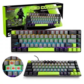 Mechaninė klaviatūra MEDIA-TECH MT1260 Red Core MX60, 60 % formos koeficientas, CHERRY MX Red jungikliai, RGB apšvietimas, USB, žalia
