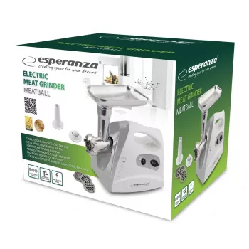 Elektrinė mėsmalė ESPERANZA EKM012E 600 W, pilka, 2,6 kg, reversas, dešrų antgalis, kebabų gamintojas