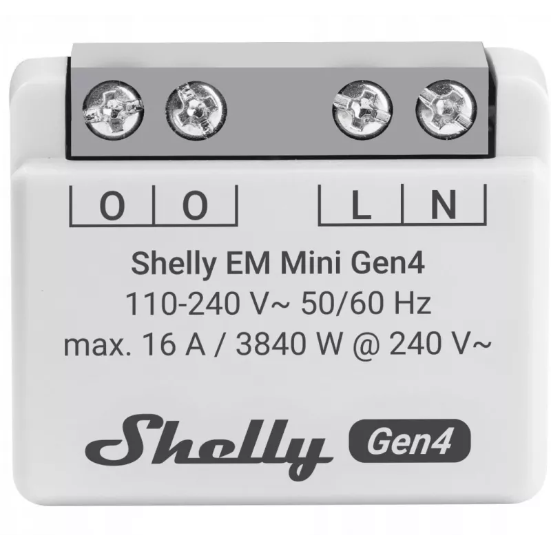 Išmanioji relė „Shelly Relay EM Mini Gen4“ 1 kanalo „Wi‑Fi“, „Matter“, „Zigbee“, „Bluetooth“ 8 A, 110–240 V, energijos matuoklis