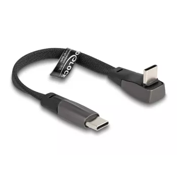 DeLOCK USB 2.0 plokščias juostinis laidas USB Type-C kištukas į USB Type-C kištuką, kampinis, PD 3.0, 60 W, 14 cm, juodas