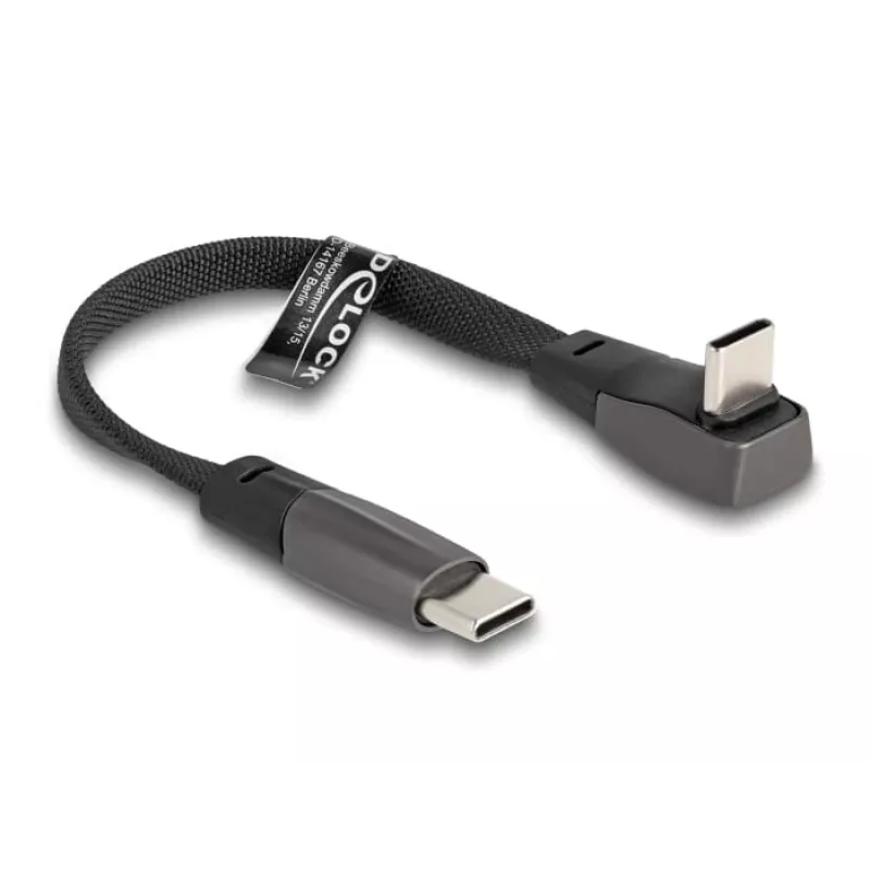 DeLOCK USB 2.0 plokščias juostinis laidas USB Type-C kištukas į USB Type-C kištuką, kampinis, PD 3.0, 60 W, 14 cm, juodas