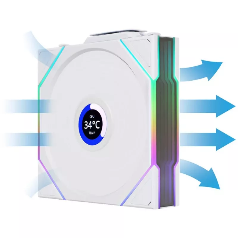 Lian Li UNI FAN TL Wireless LCD 120 balta — 120 mm PWM ventiliatorius su belaidžiu LCD valdikliu