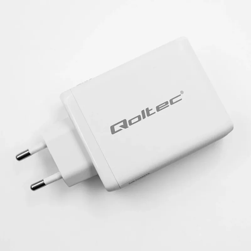 Įkroviklis QOLTEC 100W GaN USB-C Dual PD 5–20V 1,5–5A, 2×USB-C