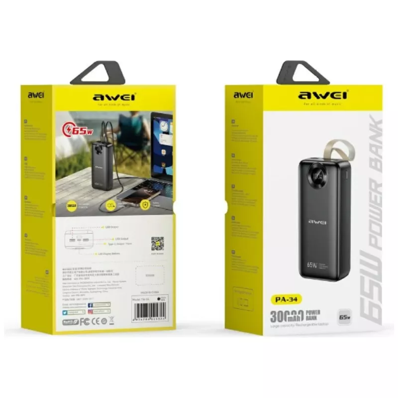 Nešiojamasis įkroviklis Awei PA-34 30000mAh