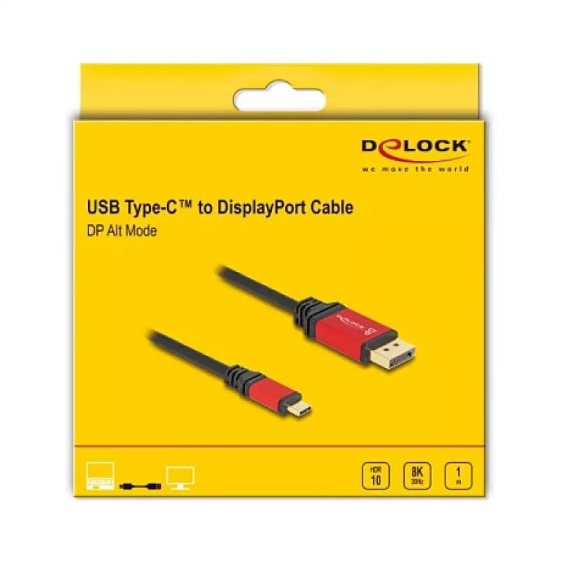 DeLOCK USB Type-C į DisplayPort kabelis 8K 30Hz HDR 1m raudonas