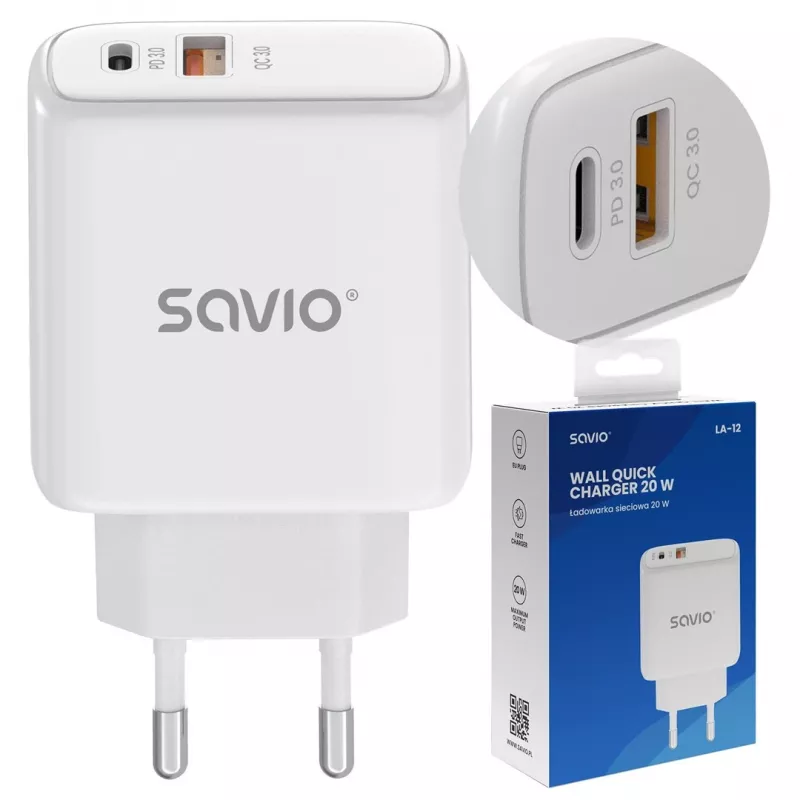 Savio LA-12 mobiliojo įrenginio įkroviklis Universal White AC Greitasis įkrovimas Vidaus patalpoms