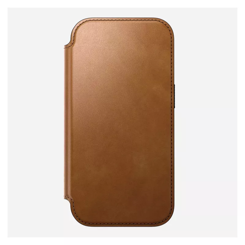 „Folio“ telefono dėklas „Nomad Modern Leather Folio“, skirtas „iPhone 17 Pro“, oda + aliuminis, 6,3 colio (16 cm), rusvai ruda, 3 kortelių kišenės