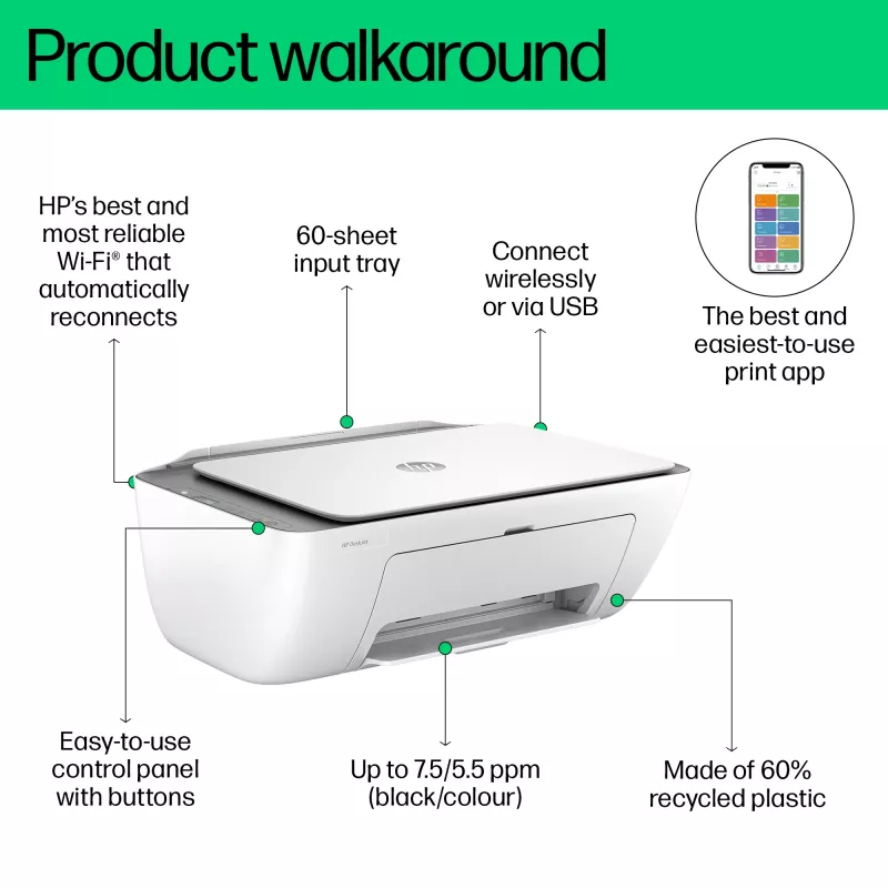 HP DeskJet 2820e belaidis daugiafunkcis spalvotas spausdintuvas, Instant Ink; kopijavimo aparatas, skaitytuvas