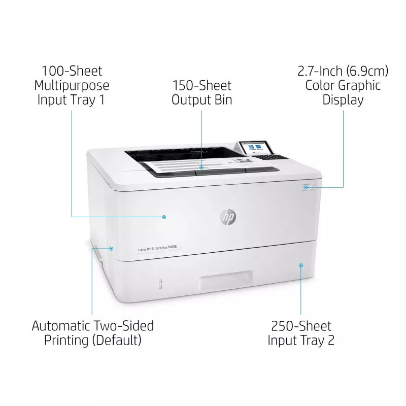 HP LaserJet Enterprise M406dn, lazerinis, 1200 x 1200 DPI, A4, 38 ppm, dvipusis spausdinimas, paruoštas tinklui