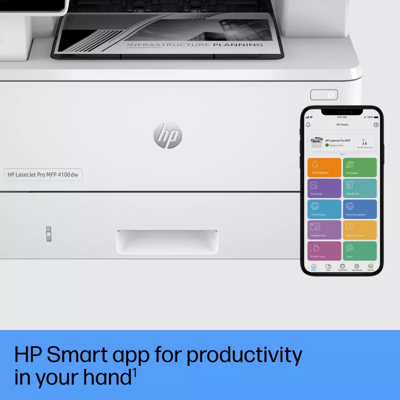 HP LaserJet Pro MFP 4102dw spausdintuvas, lazerinis, vienspalvis, 1200 x 1200 DPI, A4, tiesioginis spausdinimas, baltas