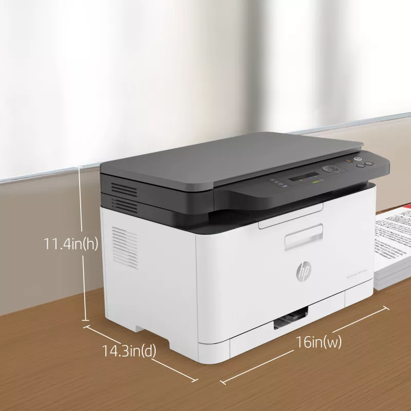 Daugiafunkcis lazerinis spausdintuvas HP Color Laser MFP 178nw — spalvotas spausdinimas, A4, 18 ppm (n/b), „Wi‑Fi“, Ethernet, dvipusis nuskaitymas