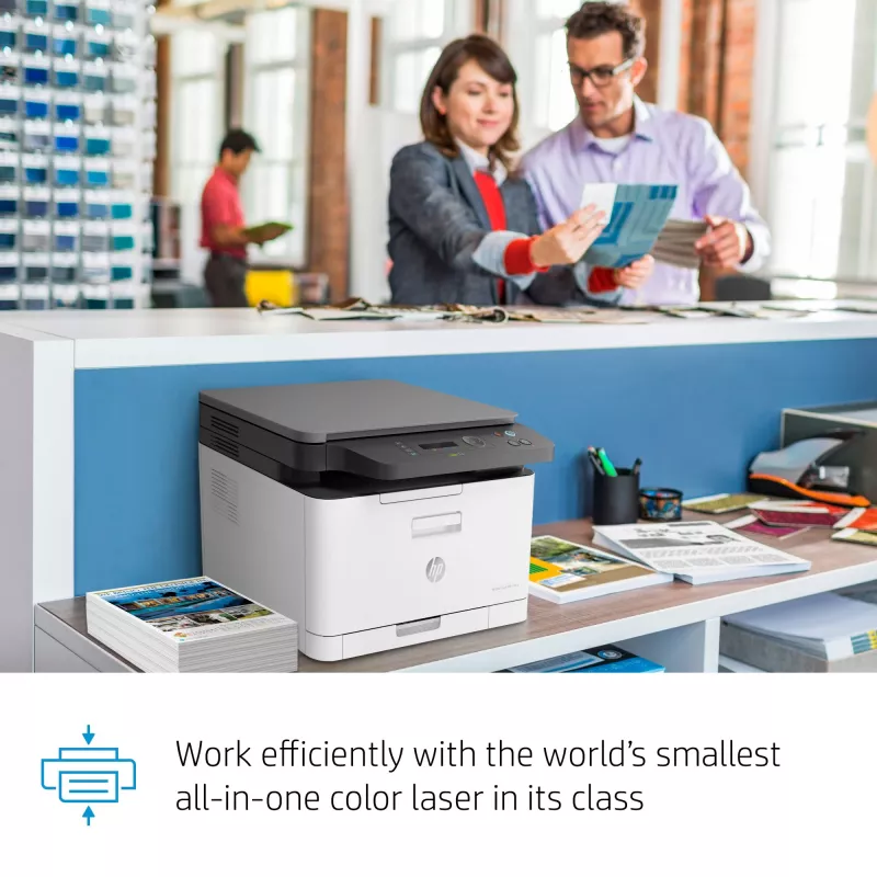 Daugiafunkcis lazerinis spausdintuvas HP Color Laser MFP 178nw — spalvotas spausdinimas, A4, 18 ppm (n/b), „Wi‑Fi“, Ethernet, dvipusis nuskaitymas