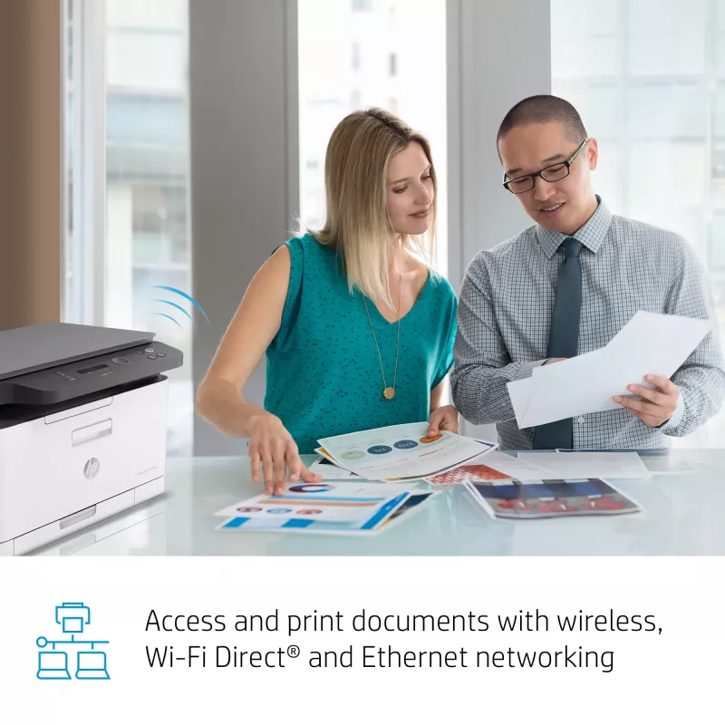 Daugiafunkcis lazerinis spausdintuvas HP Color Laser MFP 178nw — spalvotas spausdinimas, A4, 18 ppm (n/b), „Wi‑Fi“, Ethernet, dvipusis nuskaitymas