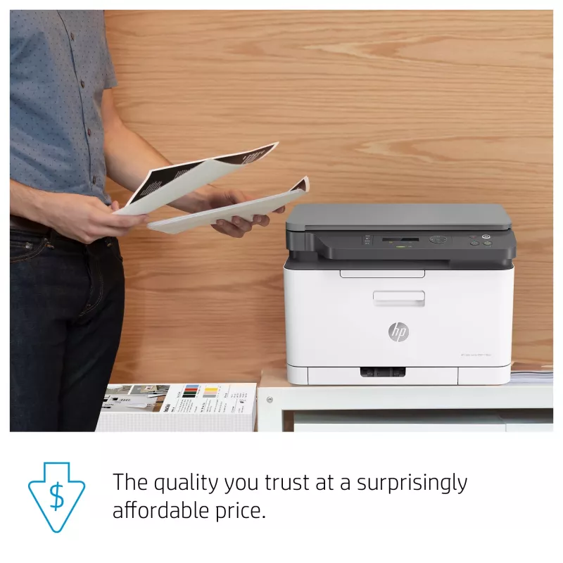 Daugiafunkcis lazerinis spausdintuvas HP Color Laser MFP 178nw — spalvotas spausdinimas, A4, 18 ppm (n/b), „Wi‑Fi“, Ethernet, dvipusis nuskaitymas