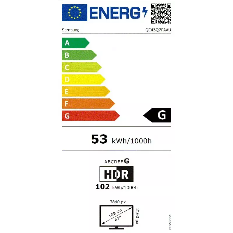 Televizorius Samsung QE43Q7FAAU 43 colių QLED 4K Ultra HD, Tizen, Wi‑Fi, DVB-T/T2, juodas, 3x HDMI, 1x USB, Bluetooth 5.3