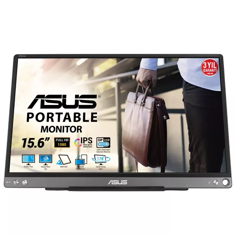 ASUS ZenScreen MB16ACE kompiuterio monitorius 39,6 cm (15,6 col.) 1920 x 1080 pikselių Full HD LED pilkas