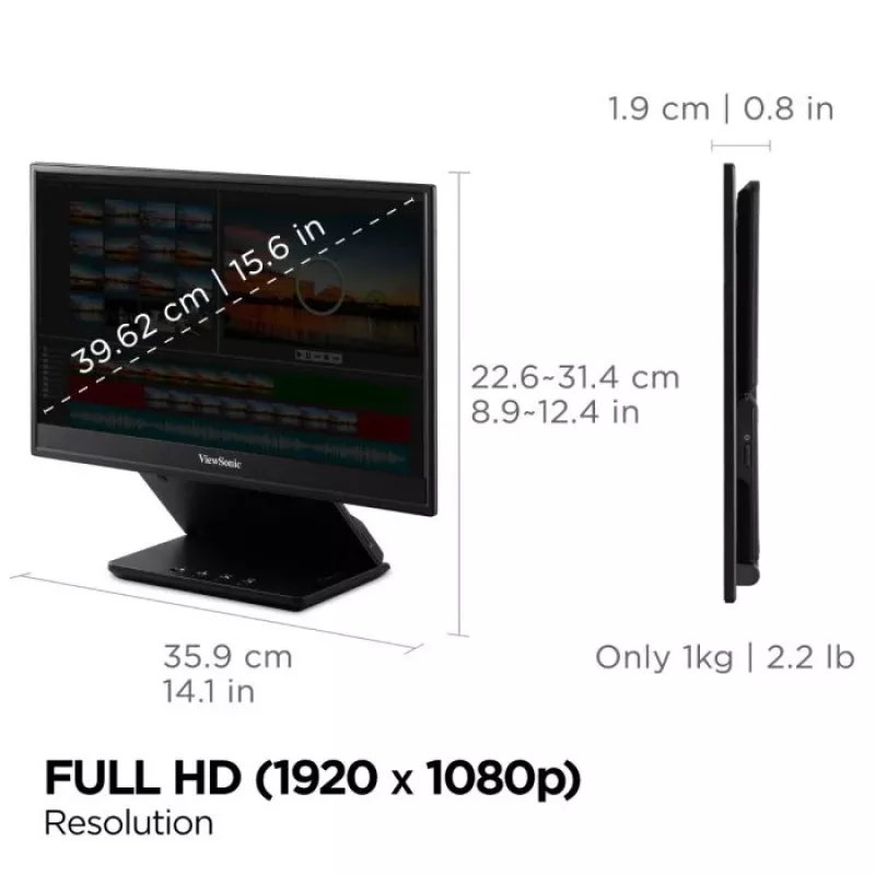 Viewsonic VP serijos VP16-OLED kompiuterio monitorius 40,6 cm (16 colių) 1920 x 1080 pikselių Full HD juodas