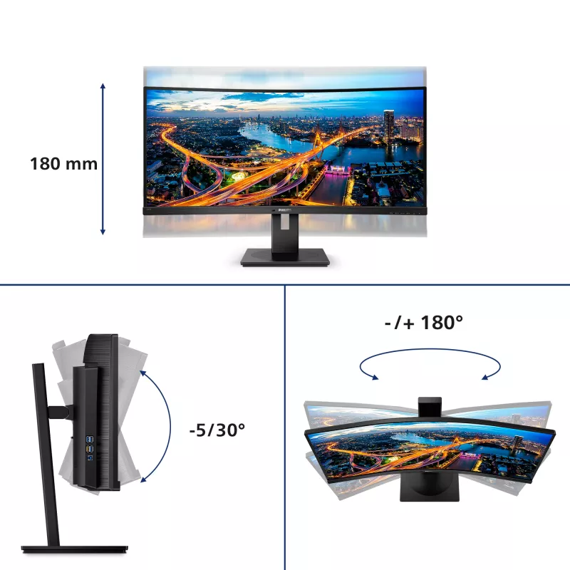 Philips B Line 345B1C/00 kompiuterio monitorius 86,4 cm (34 colių) 3440 x 1440 pikselių Quad HD LCD juodas