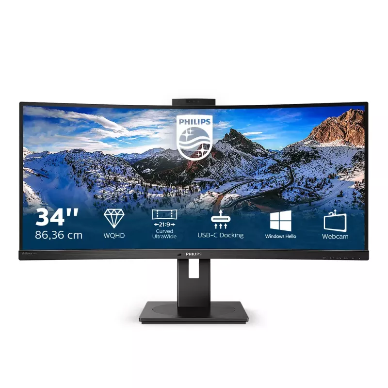 Philips P Line 346P1CRH/00 kompiuterio monitorius 86,4 cm (34 colių) 3440 x 1440 pikselių „UltraWide Quad HD“ LED juodas