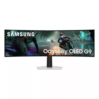 49 colių OLED lenktas monitorius Samsung S49DG910SU — Dual QHD 5120×1440, 32:9, 0,03 ms, 2×USB-C, VESA, reguliuojamas aukštis