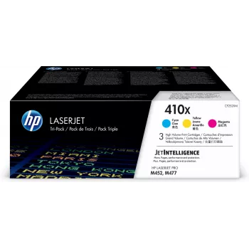 HP 410X 3 pakuočių rinkinys Didelio našumo Žydra/Purpurinė/Geltona Originalios LaserJet Dažų Kasetės