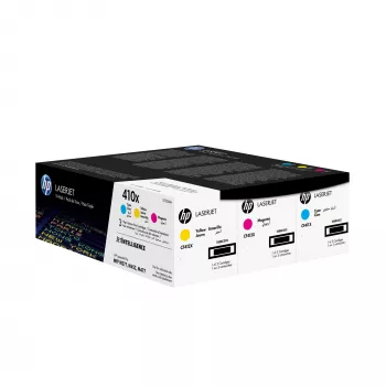 HP 410X 3 pakuočių rinkinys Didelio našumo Žydra/Purpurinė/Geltona Originalios LaserJet Dažų Kasetės