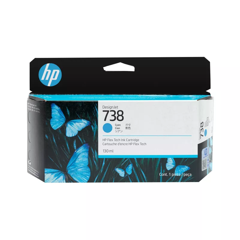 HP 738 žydros spalvos rašalo kasetė (modelis 498N5A), skirta suderinamiems HP spausdintuvams